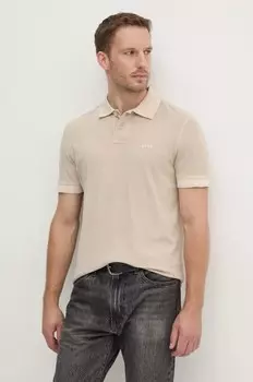 Хлопковое поло Boss Orange, бежевый