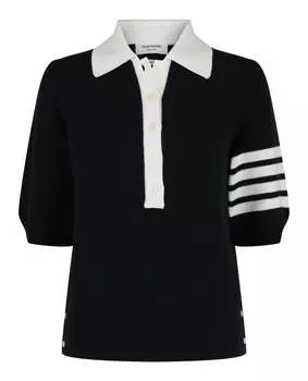 Хлопковое поло Hector с 4 полосками Thom Browne, темно-синий