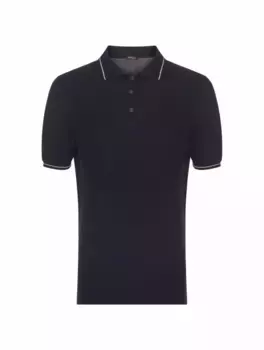 Хлопковое поло на пуговицах Kiton, тёмно-синий