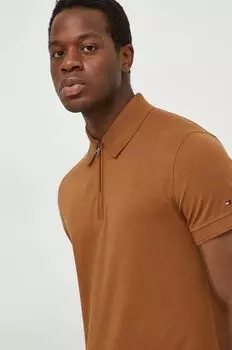 Хлопковое поло Tommy Hilfiger, коричневый