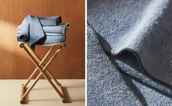 Хлопковое полотенце с оверлоком Zara Home, цвет Dark Petrol Blue