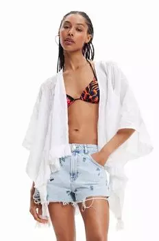 Хлопковое пончо Desigual, белый