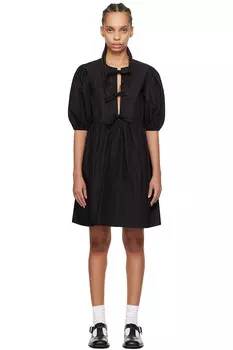 Хлопковое поплиновое мини-платье с завязками Ganni, черный