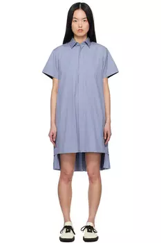 Хлопковое поплиновое мини-платье Sacai, синий
