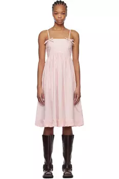 Хлопковое поплиновое платье миди на бретелях Ganni, розовый