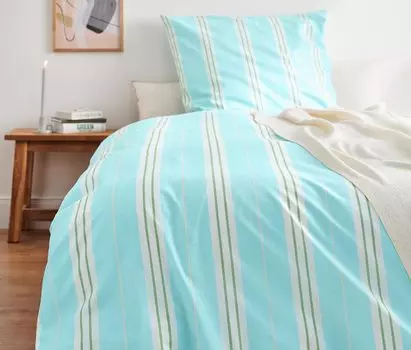 Хлопковое постельное белье премиум-класса обычного размера Tchibo, белый с синими полосками
