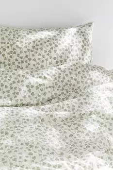 Хлопковое постельное белье с рисунком для односпальной кровати H&M, зеленый