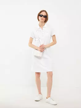 Хлопковое женское платье с короткими рукавами и вышивкой с вырезом поло Southblue