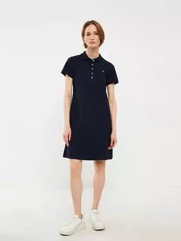 Хлопковое женское платье с короткими рукавами и вышивкой с вырезом поло Southblue
