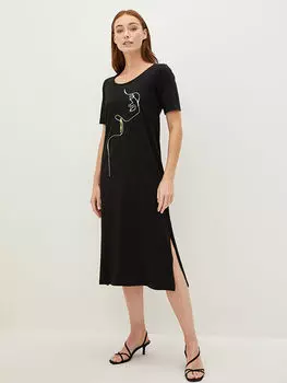 Хлопковое женское платье с круглым вырезом и коротким рукавом с принтом LCWAIKIKI Classic