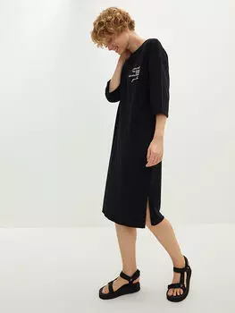 Хлопковое женское платье с круглым вырезом и коротким рукавом с принтом LCW Casual