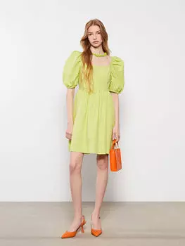 Хлопковое женское платье с квадратным воротником и прямыми рукавами-фонариками LCW Casual