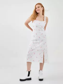 Хлопковое женское платье с квадратным воротником и вышивкой Xside