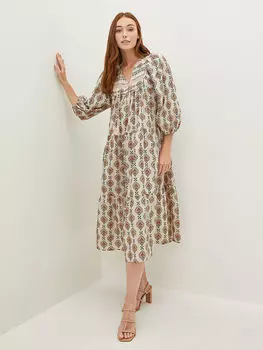 Хлопковое женское платье с v-образным вырезом и этническим рисунком LCWAIKIKI Classic