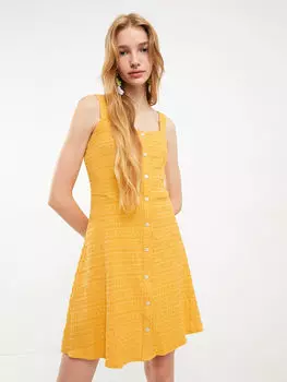 Хлопковое женское платье с воротником-сердечком и узорчатым ремешком LCW Casual