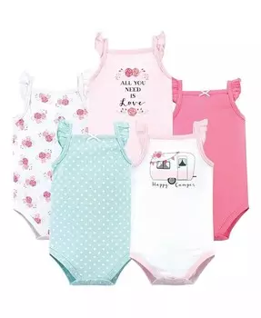 Хлопковые боди без рукавов для маленьких девочек, 5 шт., Розовый Happy Camper Hudson Baby, розовый
