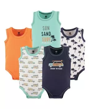 Хлопковые боди без рукавов для маленьких мальчиков, 5 шт., Surf Car Hudson Baby, оранжевый