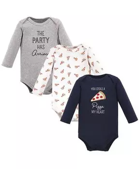 Хлопковые боди с длинными рукавами для маленьких мальчиков, цвет Пицца, 3 шт. Hudson Baby, синий