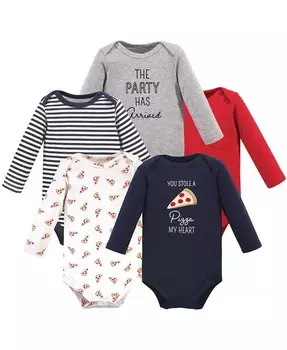 Хлопковые боди с длинными рукавами для маленьких мальчиков, 5 шт., Пицца Hudson Baby, синий