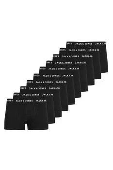 Хлопковые боксеры на эластичном поясе с логотипом - 10 пар Jack & Jones, черный