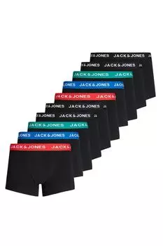 Хлопковые боксеры на эластичном поясе с логотипом - 10 пар Jack & Jones, красный