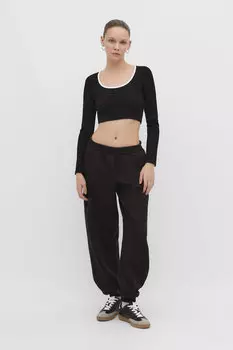 Хлопковые брюки-бойфренды Stradivarius, черный