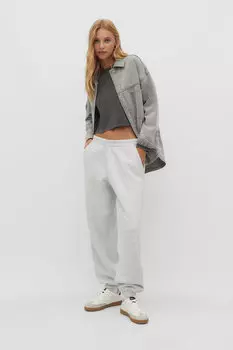 Хлопковые брюки-бойфренды Stradivarius, серый