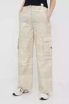 Хлопковые брюки Calvin Klein Jeans, бежевый