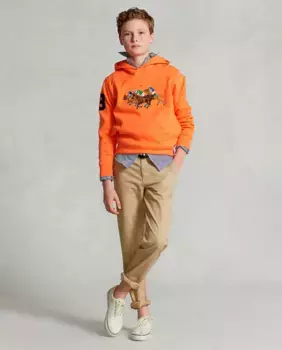 Хлопковые брюки чинос для мальчика цвета хаки с поясом Polo Ralph Lauren, цвет Kaki