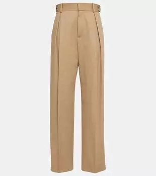 Хлопковые брюки-чинос зауженные High-rise Bottega Veneta, Desert Taupe