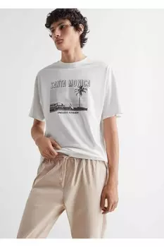 Хлопковые брюки-джоггеры Mango, бежевый