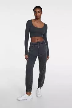 Хлопковые брюки-джоггеры Stradivarius, серый