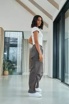 Хлопковые брюки карго с парашютом Next, серый