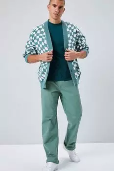 Хлопковые брюки прямого кроя Forever 21, зеленый