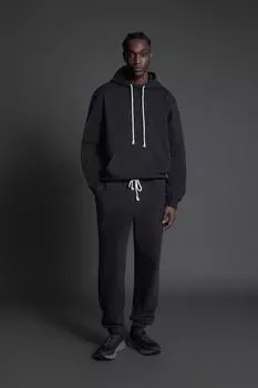 Хлопковые брюки с поясной посадкой ZARA, черный