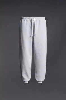 Хлопковые брюки с поясной посадкой ZARA, серый