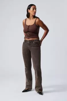 Хлопковые брюки с вырезом «ботинок» и заниженной талией. Weekday, коричневый