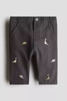 Хлопковые брюки с вышивкой H&M, серый