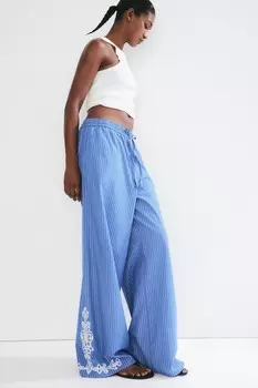 Хлопковые брюки с вышивкой H&M, синий