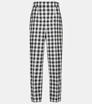 Хлопковые брюки с высокой посадкой в клетку Miu Miu, черный