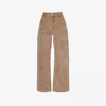 Хлопковые брюки широкого кроя с фирменной нашивкой Palma Acne Studios, коричневый