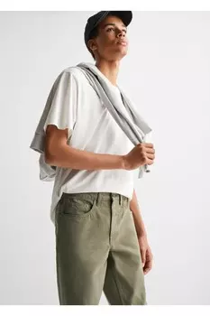 Хлопковые брюки стандартного кроя Mango, хаки