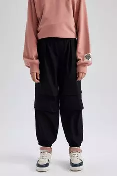 Хлопковые брюки свободного кроя Defacto, черный