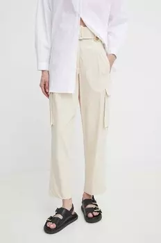 Хлопковые брюки Twinset, бежевый