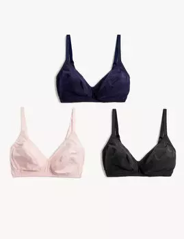 Хлопковые бюстгальтеры с полной чашкой без косточек, 3 шт., A-E Marks & Spencer