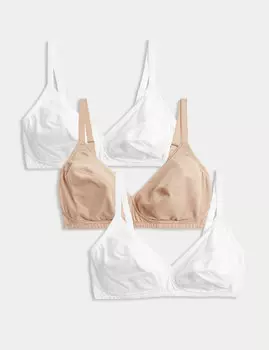Хлопковые бюстгальтеры с полной чашкой без косточек, 3 шт., A-E Marks & Spencer, белый микс