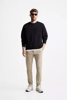 Хлопковые чиносы ZARA, бежевый