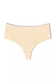 Хлопковые двухслойные женские трусики-стринги с высокой талией спереди и кружевом Lez HNX, кожа