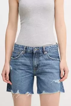 Хлопковые джинсовые шорты REGULAR SHORT MW DISTRESSED Pepe Jeans, синий