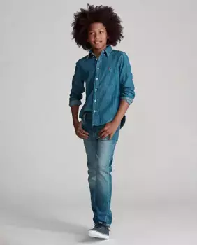 Хлопковые джинсы для мальчика с эффектом потертости Polo Ralph Lauren, синий